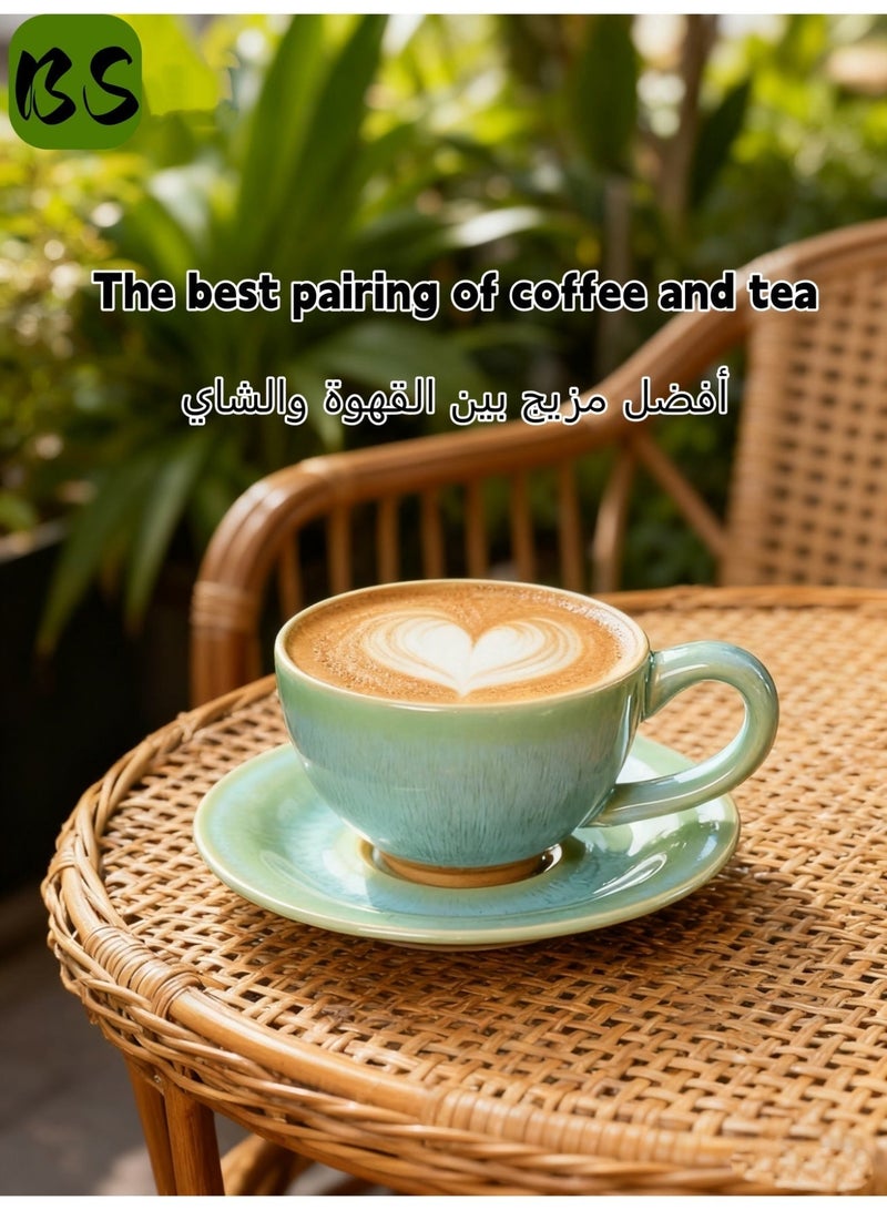 توهج شجاع طقم فناجين قهوة | فنجان شاي فاخر مع صحن، 150 مل/5 أونصة، فناجين قهوة إسبريسو للشاي والكابتشينو واللاتيه والشوكولاتة الساخنة | فنجان قهوة سيراميكي مصنوع يدويًا في الفرن | هدية فريدة لعشاق القهوة - Image 5